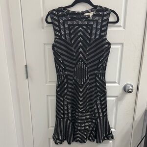 DVF Black and White Geometric Wool Blend Fit and Flare Dress Size 4